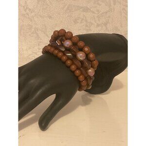 Brown Beaded Stretch Bracelet Set For Women